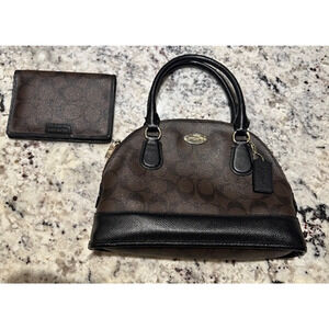 Mint Coach Cora Signature Dome Satchel Black/Brown Incl. Wallet! No Strap